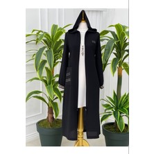 6001 Yanları ve Kol Uçları Ribanalı Kapüşonlu Ferace Qys Ferace 6001 #23-03#