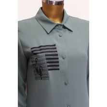 1549 Önden Düğmeli Gögüs Taş Detaylı Uzun Tunik Qys Uzun Tunik #24-04# 1549