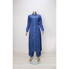 61013 Önden Düğmlei Bel Bağlamalı Cepli Tansel Tunik Qys Tunik #24-053