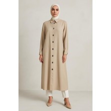 1517 Önden Kare Çıt Çıt Düğmeli Gömlek Yaka Klasik Tunik #102429#