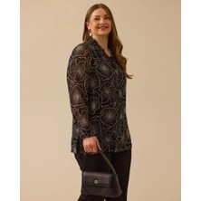 4016 Içi Sıfır Yaka Sıfır Kol Gömleğinin Önü Düğmeli Kolları Manşetli Yakası Güpürlü Tül Görünümlü Şık Gömlek #03-25#