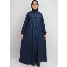 520489 Ferace Sıfır Yaka Kol Ucu Lastikli Jakar Desen Beli Bağlamalı Medine Ipeği Spor Şık Ferace