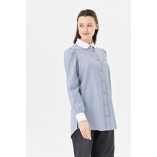 10204 Önü Düğmeli Bebe Yaka Balon Kol Klasik Spor Pamuklu Gömlek #04-25#