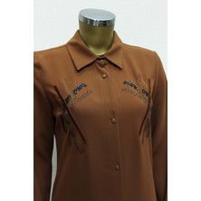 1547 Önden Düğmeli Göğsü Taş Işlemeli Uzun Tunik Qys Tunik #24-03#