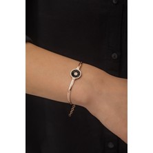 Papatya Silver Yassız Zincir Siyah Trapez Ve Nano Zirkon Taşlı Rose Gold Kaplama 925 Ayar Gümüş Bileklik