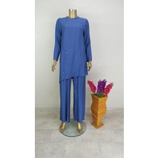 12174 Sıfır Yaka Önü Desenli Yanı Büzgülü  Tunik Qys Tunik 12174 #23-09#