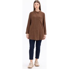 1030 Büyük Beden Cep Detaylı Kadife Gömlek Günlük Gömlek 14221202201030 Qks Günlük Gömklek #23-103