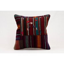 El Yapımı Kilimden Yapılmış Vintage Kırlent Kılıfı, Yün, 40X40 cm