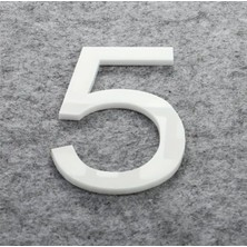 Daire -Duvar - Kapı Numarası 3 mm Lazer Kesim Beyaz Pleksi Kendinden Yapışkanlı Numara - 5 Beş
