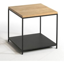 Hitit Dekorasyon Gree Siyah Metal Ahşap Yan Sehpa