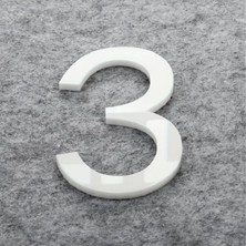 Daire -Duvar - Kapı Numarası 3 mm Lazer Kesim Beyaz Pleksi Kendinden Yapışkanlı Numara - 3 Üç