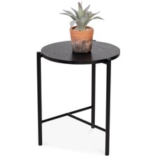 Hitit Dekorasyon Honey Siyah Metal Ahşap Yan Sehpa