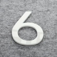 Daire -Duvar - Kapı Numarası 3 mm Lazer Kesim Beyaz Pleksi Kendinden Yapışkanlı Numara - 6 Altı