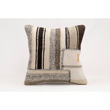 El Yapımı Kilimden Yapılmış Vintage Kırlent Kılıfı, Yün, 40X40 cm