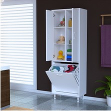 modilayn Inci 55X160 cm Üç Kapaklı Çok Amaçlı Kirli Çamaşır Dolabı Sepetli Banyo Dolabı