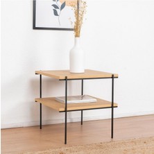 Hitit Dekorasyon Bles Siyah Metal Ahşap Yan Sehpa