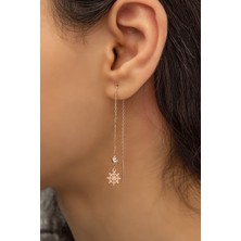 Papatya Silver Sallantılı Tekli Gemi Dümeni Küpe Nano Zirkon Taşlı Rose Gold Kaplama 925 Ayar Gümüş Küpe
