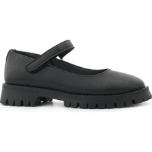 Rakerplus Siyah Mat Cırtlı Kalın Tabanlı Kız Çocuk Okul Ayakkabısı