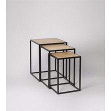 Hitit Dekorasyon Beck Siyah Metal Ahşap Üçlü Zigon Sehpa