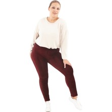 Büyük Beden Bordo Fitilli Kadife Tayt