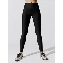 Kadın Siyah Yüksek Bel Kemerli Toplayıcı Parlak Disco Tayt