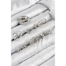 Pirinç Zirkon Taşlı Fiyonk ve Kalp Model Gümüş Renk Kadın Yüzük Kombin Set