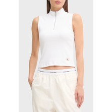 Calvin Klein Pamuklu Slim Fit Fermuarlı Dik Yaka Logolu Top LV047C909GYAA Bayan Top LV047C909G Yaa