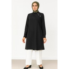 1519 Kolları Manşetli Yaka Kısmı Çıtçıt Detaylı Ön Kısmı Omuzdan Yarıya Kadar Dikiş Görünümlü Tunik #05-25#