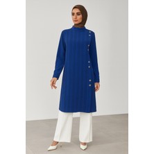 25234 Önü Düğmeli Sıfır Yaka Ön Kısmı Desenli Şık Gömlek Tunik #05-25#