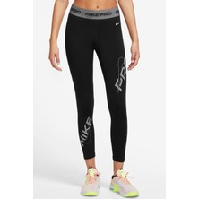 Nike Pro Dri Fit Grafik Mid Rise 7/8 Lenght Tight Kadın Antrenman Taytı Siyah