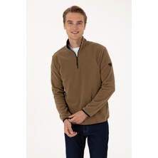 U.S. Polo Assn. Erkek Regular Fit Haki Polar Yarım Fermuarlı Basic Sweatshirt 50313777-VR027