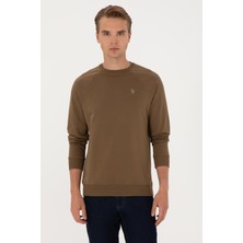 U.S. Polo Assn. Erkek Regular Fit Bisiklet Yaka Haki İnce Basic Sweatshirt 50313752-VR027
