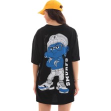 Asyahsap Unisex Bisiklet Yaka Baskılı Oversize T-Shirt - Siyah