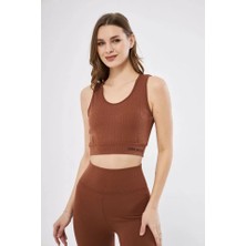 Asyahsap Fitilli Baskılı Crop - Kahve