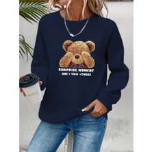 Asyahsap Kadın Uzun Kollu Bisiklet Yaka Ayıcık Desenli Viskon Iki Iplik Bluz