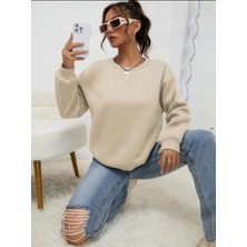 Asyahsap Kadın Uzun Kollu Bisiklet Yaka Şardonlu Üç Iplik Kumaş Sweat