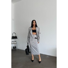 Asyahsap Crop Ceket - Etek Takım - Gri