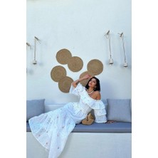 Asyahsap Pembe Omuzları Lastikli Brode Elbise