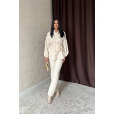 Asyahsap Bej Petek Jakar Kumaşlı Gömlek