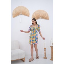 Asyahsap Desenli Boyundan Bağlamalı Desenli Elbise