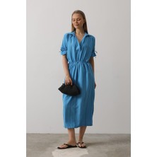 Asyahsap Beli Lastikli Elbise - Mavi