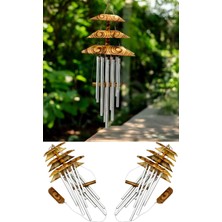 Wolawood Doğal Bambu Rüzgar Çanı Feng Shui Katlı Metal Borulu El Yapımı Otantik Uğur ve Enerji Çanı Dekoratif Ev Oda Balkon Kapı Süsü