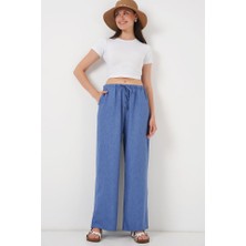 Asyahsap Geniş Paça Keten Pantolon 6735 - Indigo