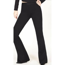 Çelik Örme Siyah Ispanyol Paça Tayt