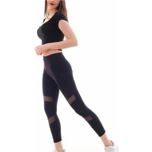 Yüksek Bel, Kemerli Tül Detaylı Toparlayıcı Tayt