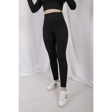 Kadın Siyah Geniş Kemer Çelik Örme Tayt