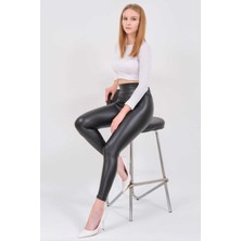 Yüksel Bel Içi Şardonlu Kadife Kışlık Deri Tayt