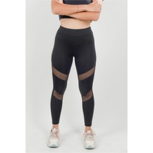 Kadın Siyah Tül Detaylı Tayt