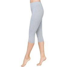 Kadın Gri Penye Pamuklu Diz Altı Tayt