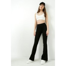 Kadın Siyah Yüksek Bel Ispanyol Paça Tayt 20KTY574K103